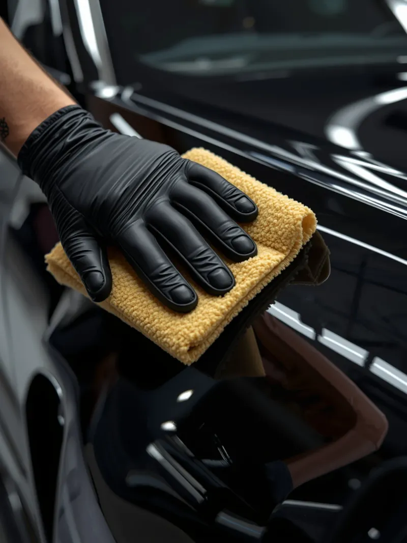 Detail finishing on a glossy black panel